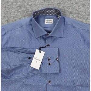 Stenstroms Dress Shirt Mens 17 / 43 Blue Twofold Super Cotton Fitted Body City